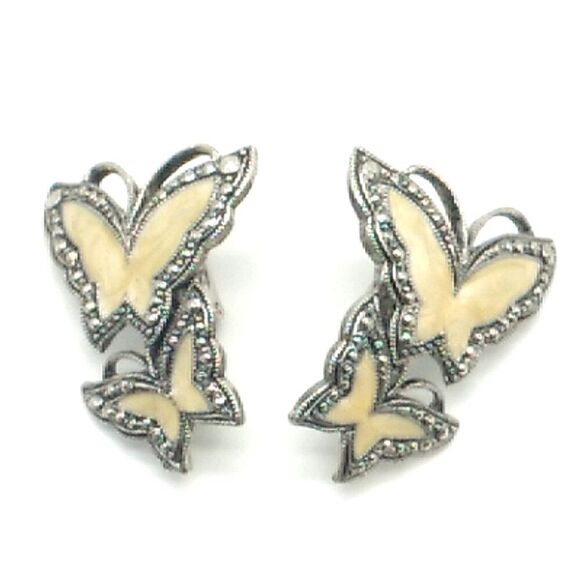 AVON WHISPERING WINGS Butterfly Clip-on Earrings Enamel Faux Marcasite Silver - Picture 5 of 11